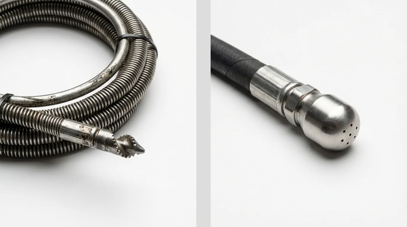 Drain snake cable and hydro jetting nozzle used for drain cleaning in Jordan, MN
