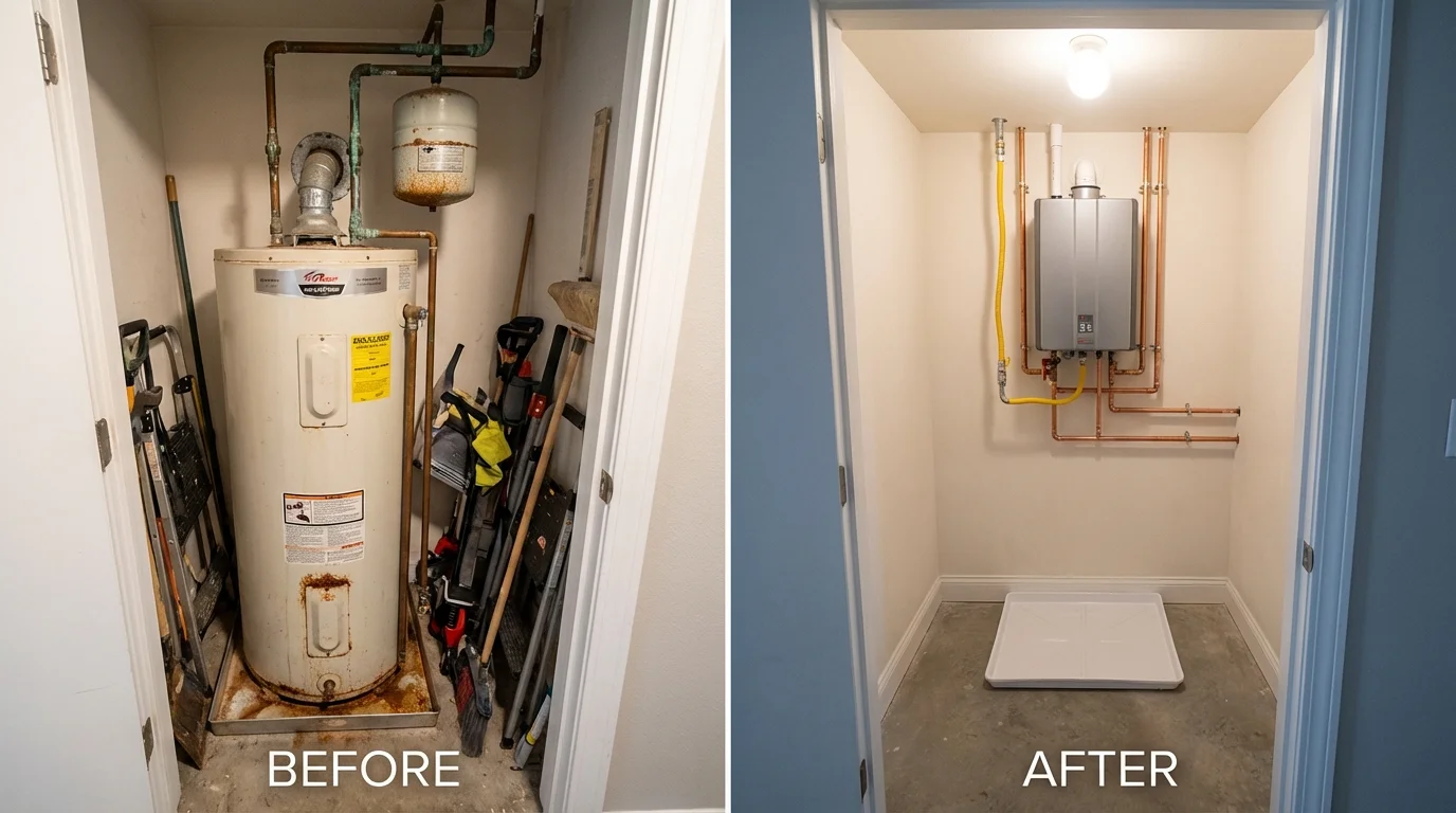 Tank water heater versus wall-mounted tankless unit comparison for Jordan, MN homeowners