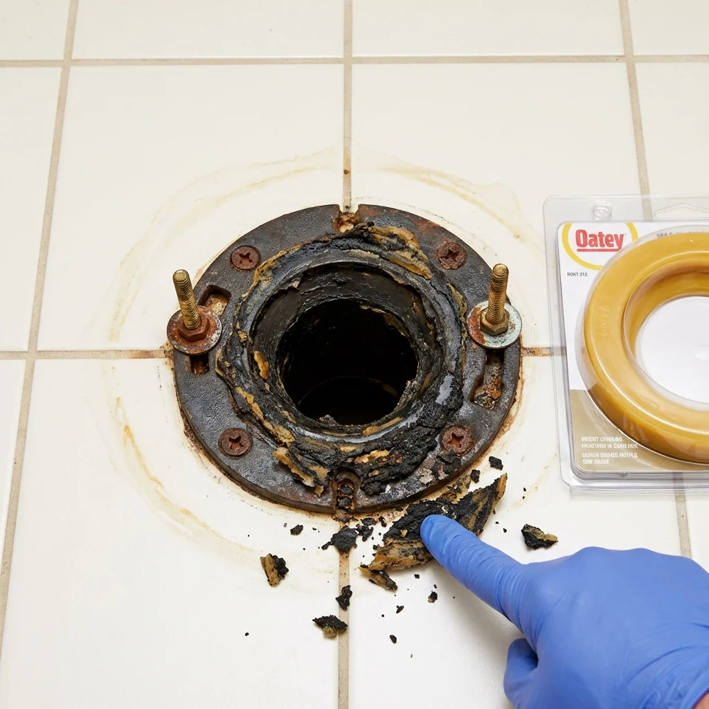 Failed wax ring showing water seepage at the base of a toilet in a Jordan, MN home